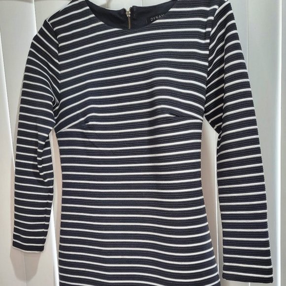 Dynamite Bodycon Striped Long Sleeve Dress B&W - Picture 1 of 6
